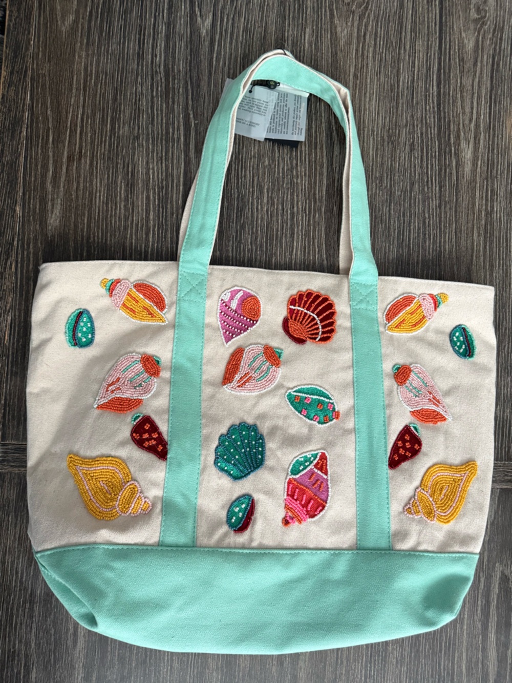NWT Beaded Seashells Canvas Tote Bag